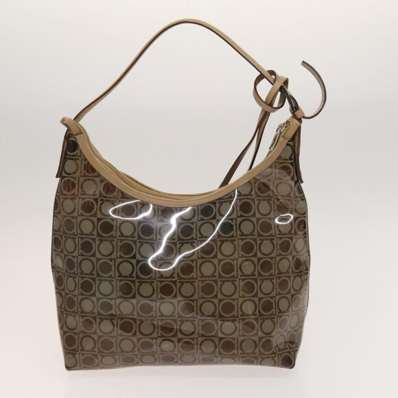 Salvatore Ferragamo Hand Bag Vinyl 2Set Brown Auth mr1382 - Picture 3 of 16